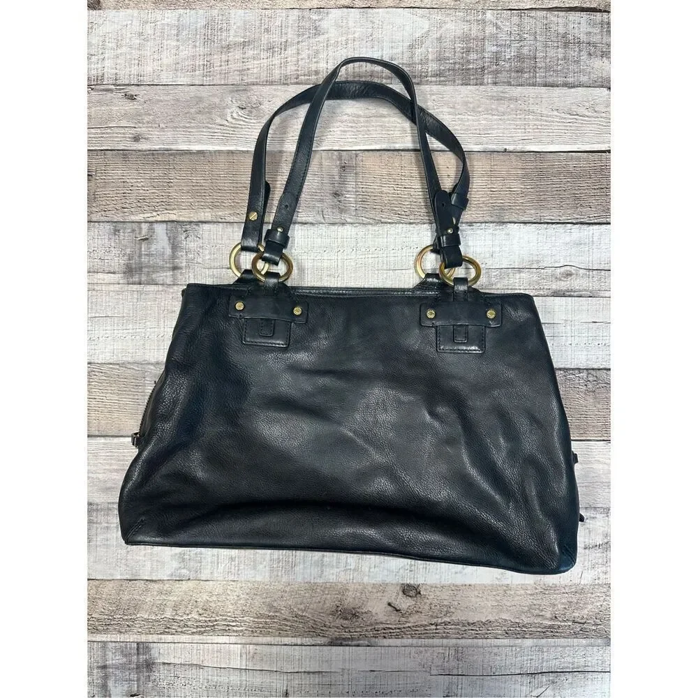 Vintage 90s y2k Ellen Tracy Black Cow Hide Leather Shoulder Bag